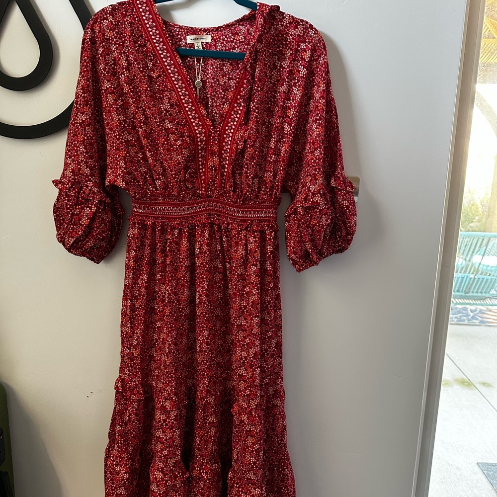 Fun red floral midi dress